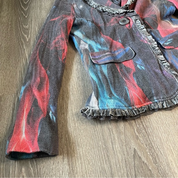 Etouile Du Monde Angora Small/Medium Womens Ruffle Lace Marbled Cardigan Sweater - Picture 2 of 13